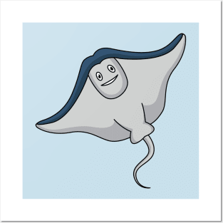 Happy stingray fish cartoon illustration Posters and Art